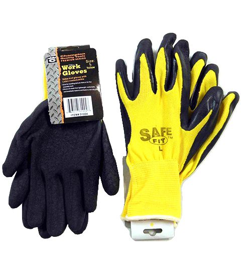 144 Pieces of Yellow Poly Glove With Black Latex Coated Large