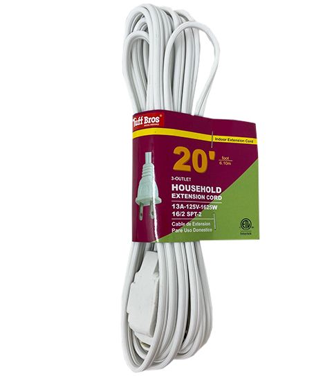 25 Pieces of 20 Foot White Extension Cord Indoor