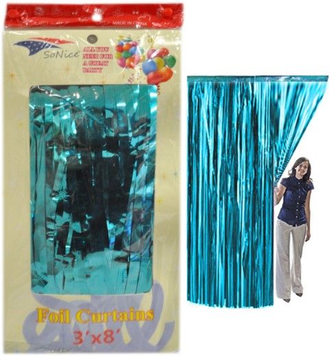 36 Wholesale Torquoise 3x8 Inch Metallic Foil Curtain