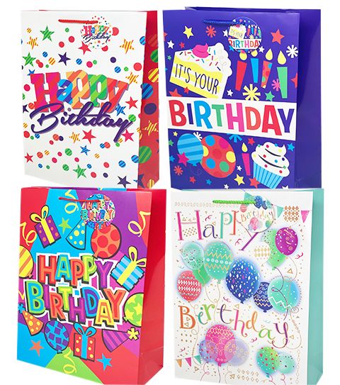 96 Pieces of Happy Birthday Xlarge Gift Bag Glossy