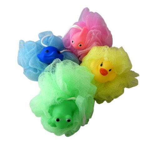 48 Pieces of Childrens Assorted Animal Puff Sponges With Squeeky Toy Attached