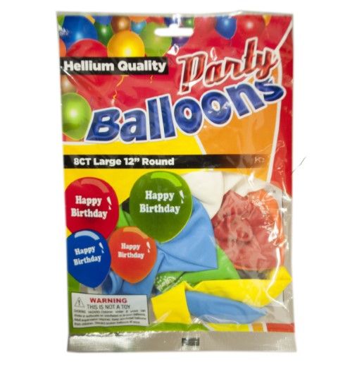 96 Wholesale 8 Piece Birthday Balloons Assorted