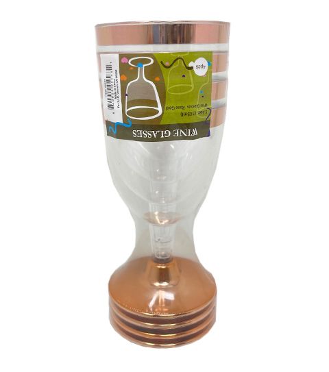 48 Wholesale 4 Pack Wine Glass With Rose Gold Ring