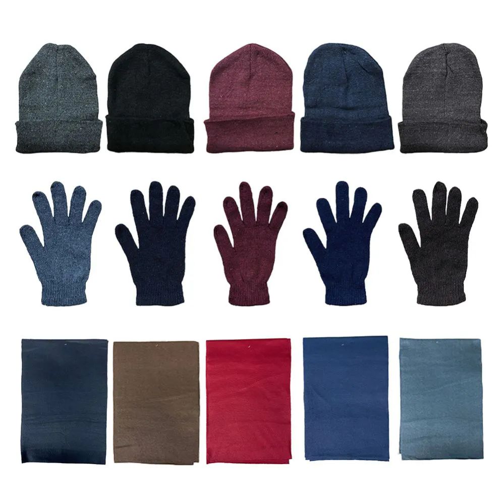 36 Wholesale Yacht & Smith Unisex 3 Piece Winter Set Hat, Gloves & Scarf In Assorted Colors