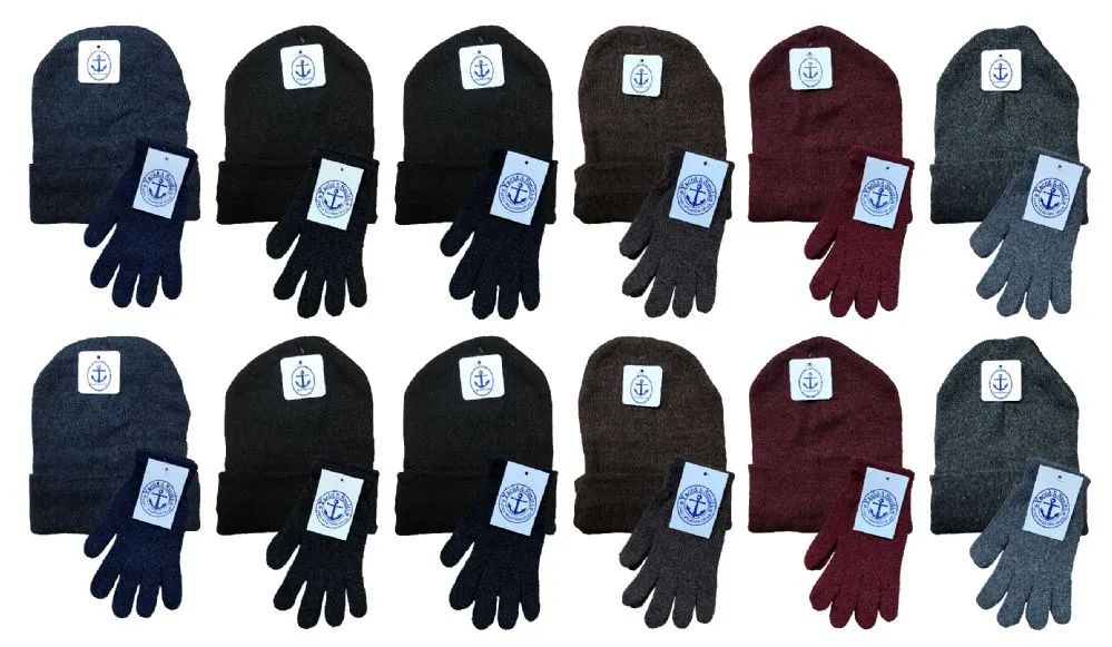 240 Sets Yacht & Smith Unisex 2 Piece Hat And Gloves Set In Assorted Colors - Bundle Care Sets
