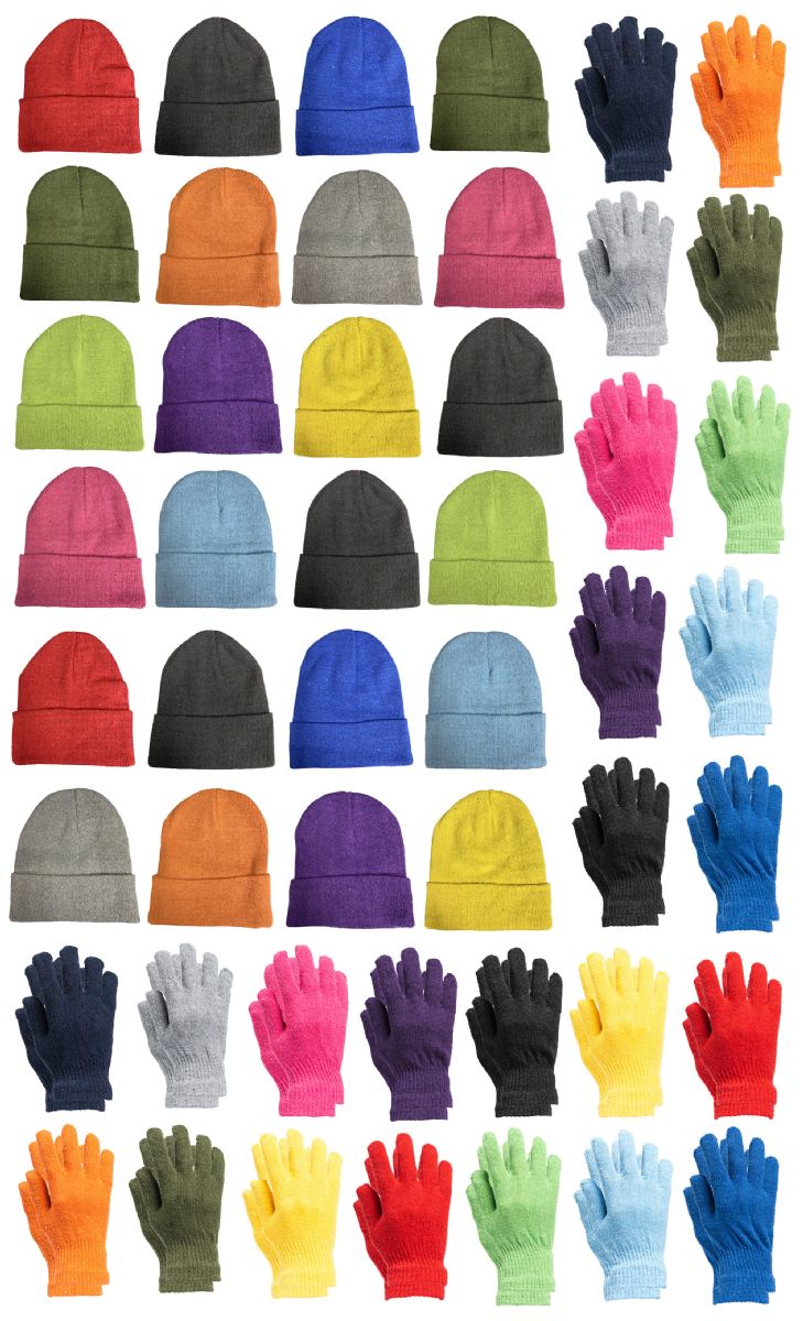 24 Sets Yacht & Smith Unisex Assorted Colored Winter Hat & Glove Set - Winter Care Sets