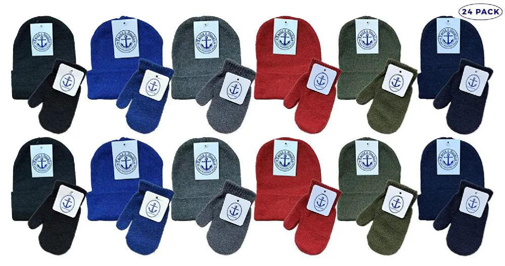 24 Wholesale Yacht & Smith Kids 2 Piece Hat And Mittens Set In Assorted Colors