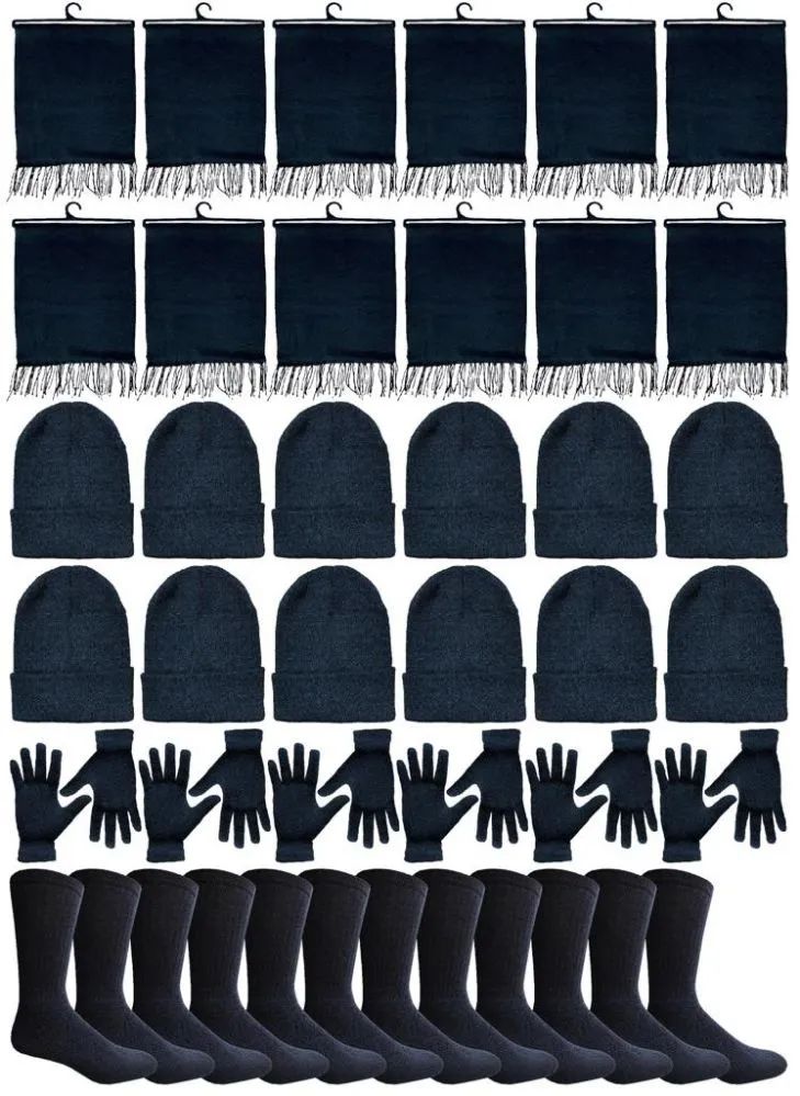 36 Wholesale Yacht & Smith Wholesale 4 Piece Set Hat, Gloves, Scarf And Sock In Solid Black