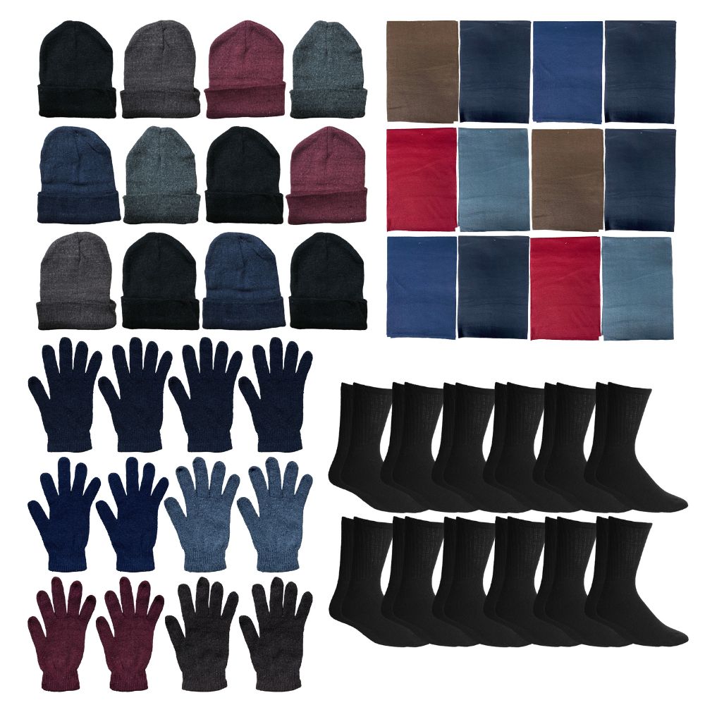 24 Wholesale Yacht & Smith Unisex Winter Sets. Thermal Beanie, Thermal Gloves, Thermal Scarf, Thermal Socks (4 Units Per Set)