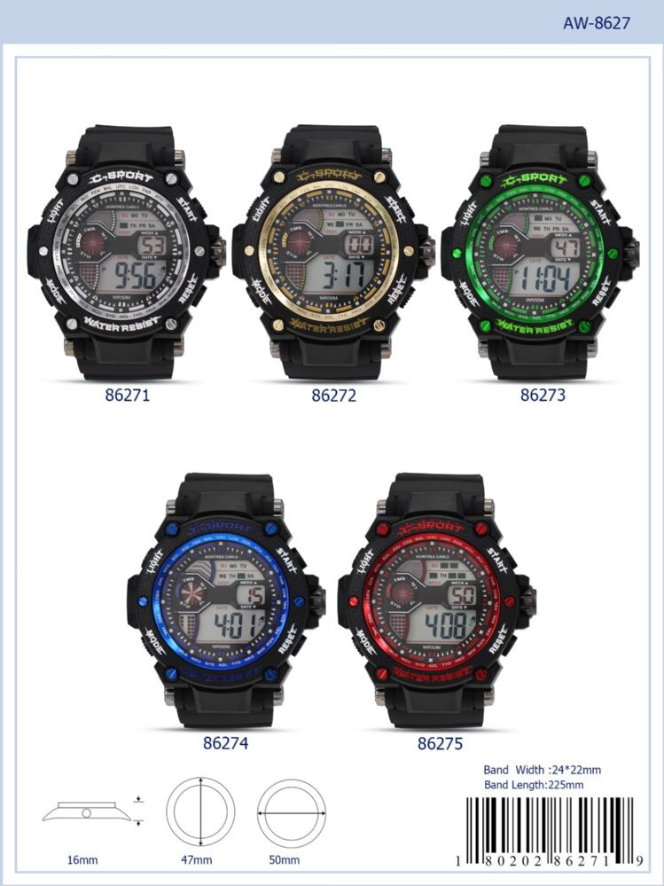 12 Wholesale Digital Watch 86275 Assorted Colors at