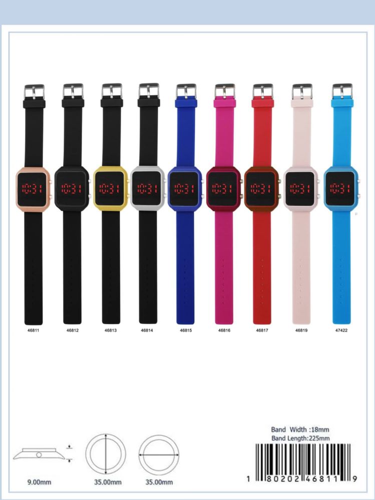 12 Wholesale Digital Watch 46817 assorted colors at