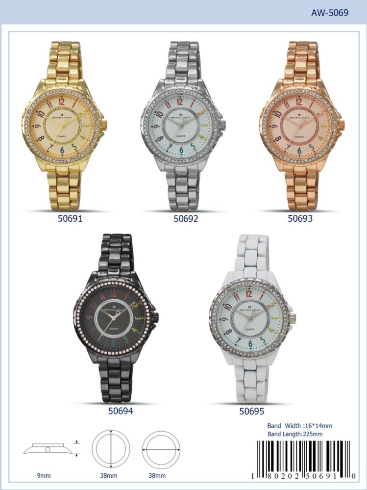 12 Wholesale Ladies Watch - 50694 assorted colors