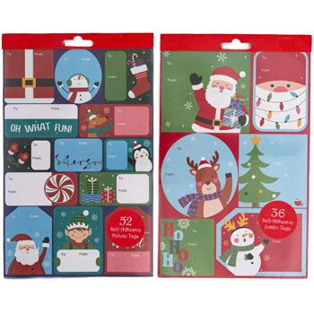 48 Pieces Gift Tag Book Xmas 36ct Jumbo/52ct Glitter In Tray Display - Party Paper Goods