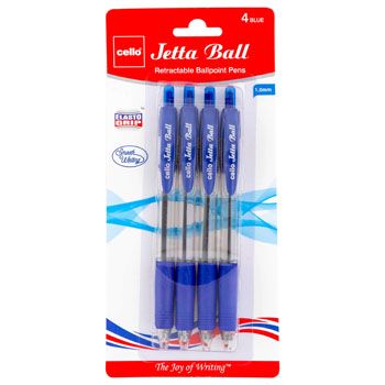 72 Pieces of Pens 4ct Blue Ink 1.0mm Jetta Ball Retractable Carded Ref# Bpjbbl1004