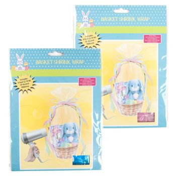 96 Pieces of Basket Shrink Wrap Pastel Colors 24x30in W/4 Ribbons Clear/pink/blue Easter Printed Pb/insert Card