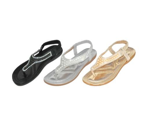 24 Wholesale Women's Sequined Triangle Sandals