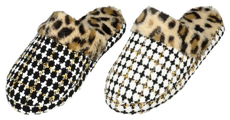 24 Wholesale Women's Animal Print Fuzzy Slippers