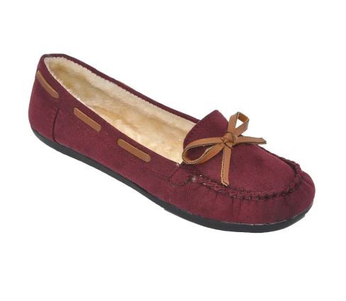 18 Wholesale Children's Moccasin Slippers With Faux Fur Lining In Fuchsia Burgundy