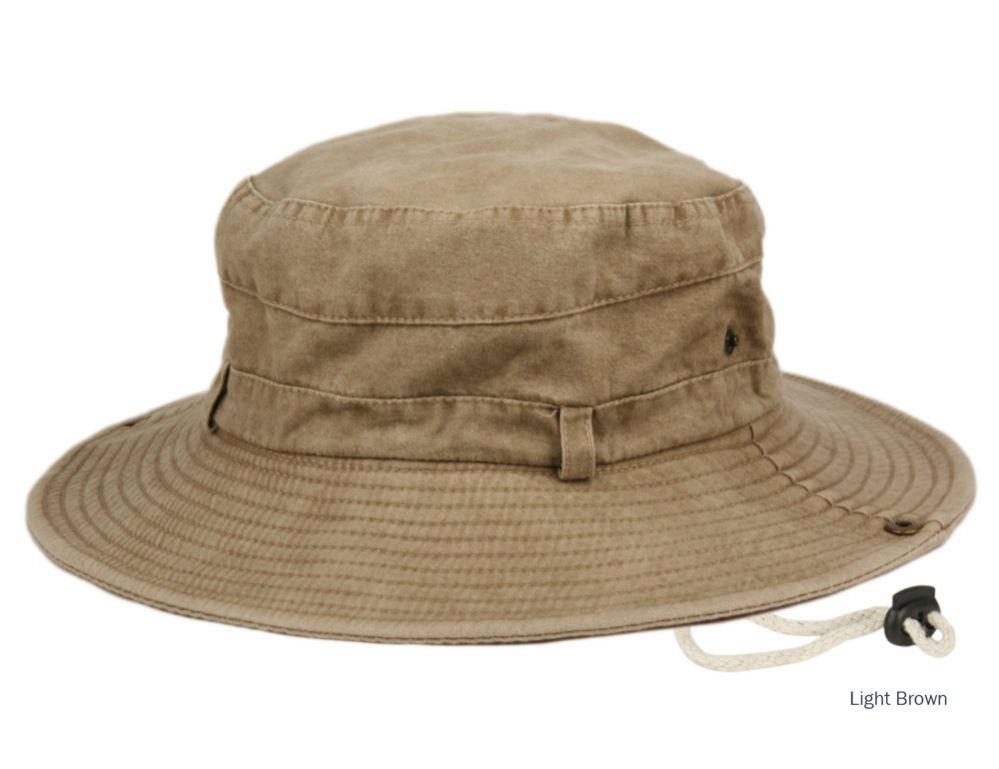 12 Wholesale 100% Washed Cotton Outdoor Bucket Hats With Chin Cord Strap Color Brown