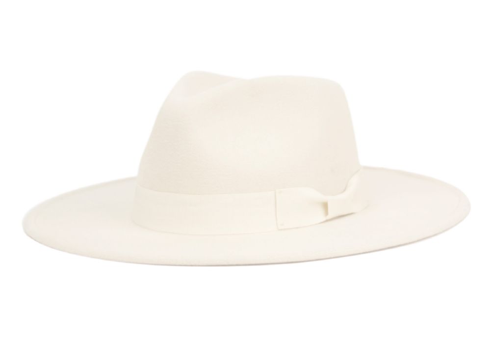 6 Wholesale Wide Brim Fashion Fedora With Grosgrain Band Color Beige