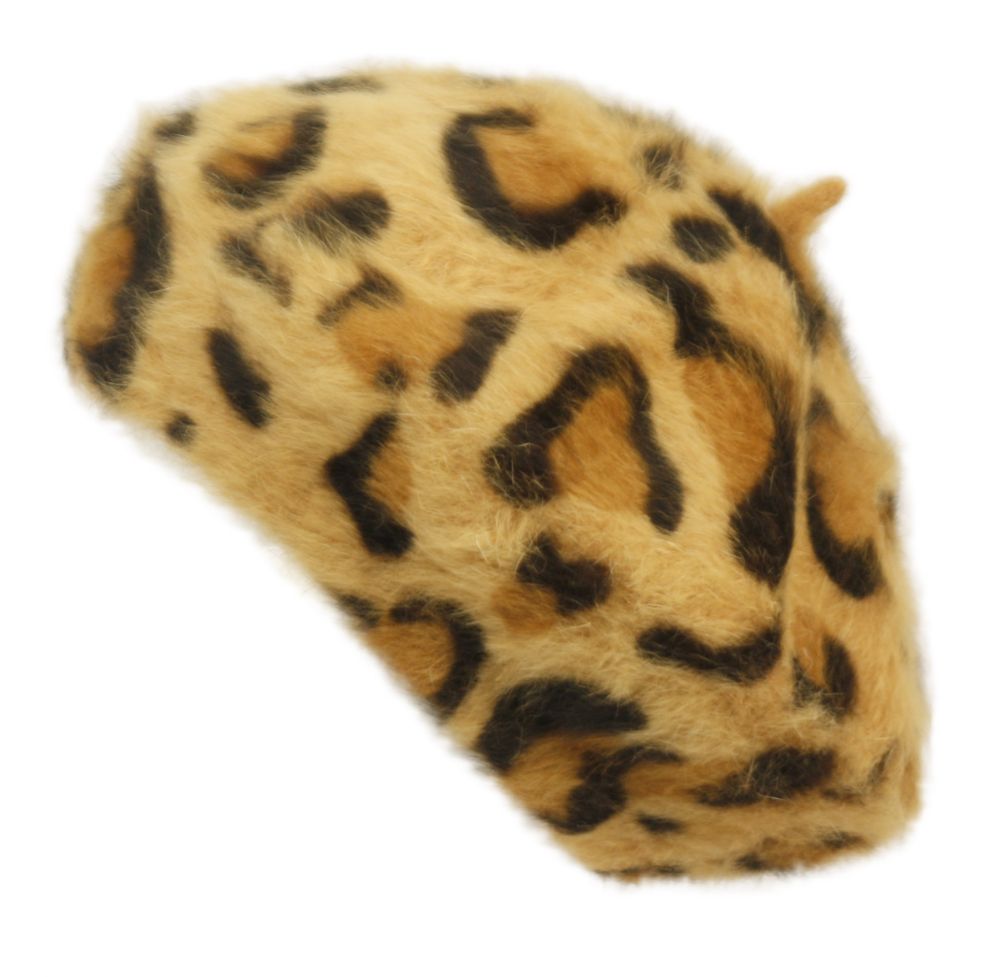 12 Wholesale Soft Angora Beret Hats Color Leopard Tan