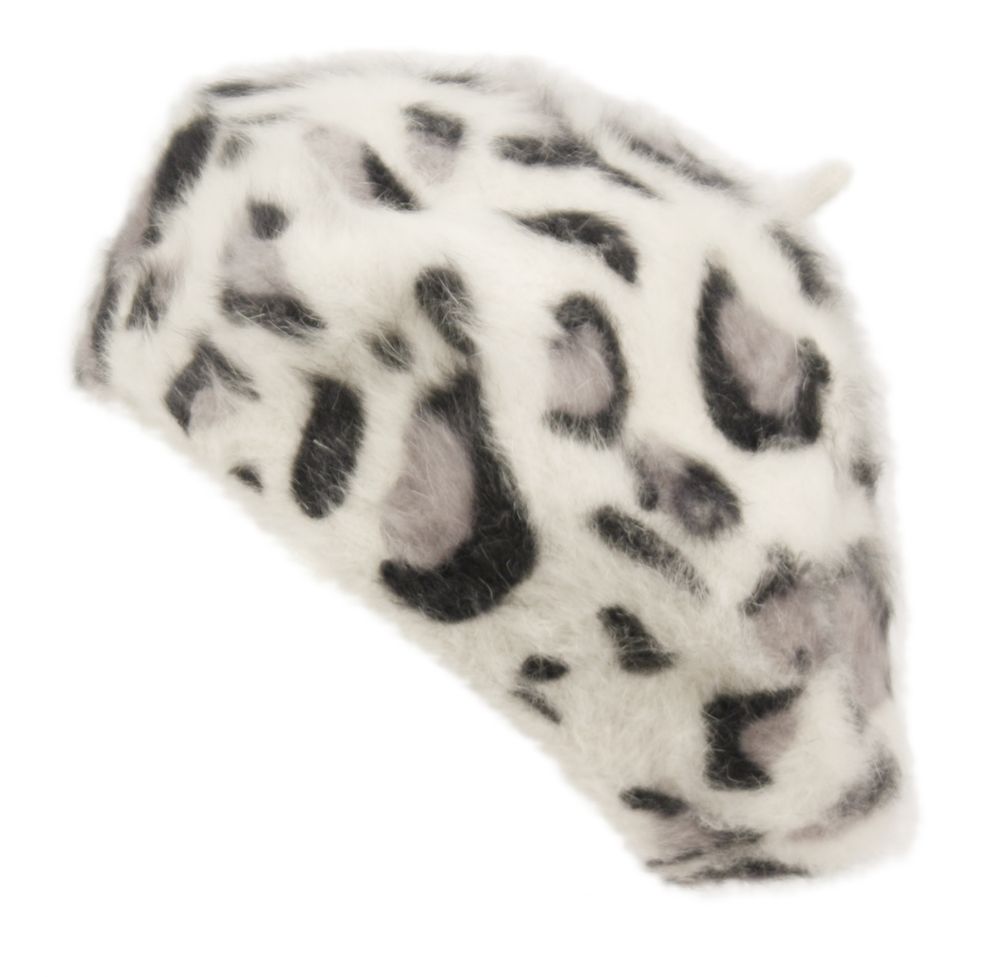 12 Pieces of Soft Angora Beret Hats Color Leopard White