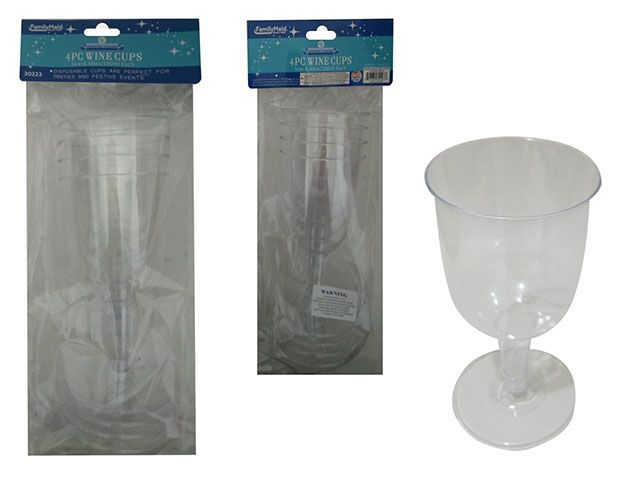 48 Wholesale 4pc Clear Plastic Wine Cups