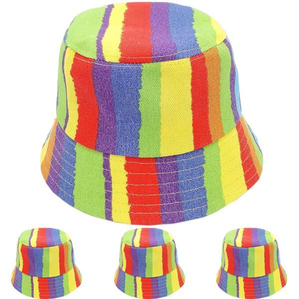 12 Wholesale Rainbow Colors Breathable Bucket Hat - at