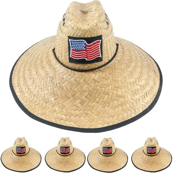12 Pieces Wide Brim Raffia Straw Lightweight Usa Flag Embroidered Man Sun Hat - Sun Hats