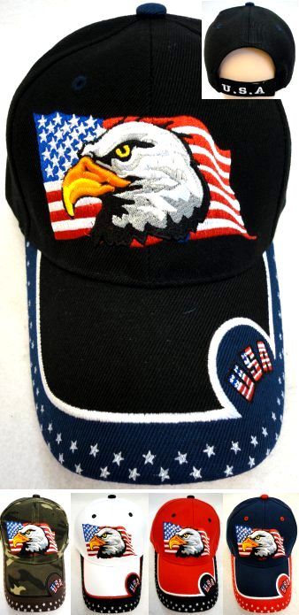 12 Pieces of Usa Embroidered Caps