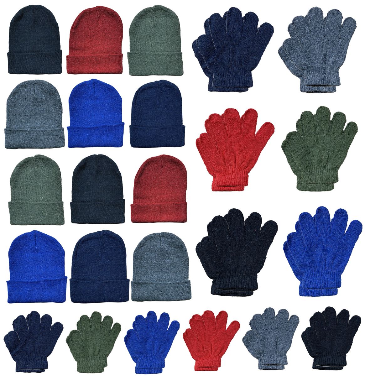 12 Pieces of Yacht & Smith Kid's Assorted Colored Winter Beanies & Gloves Set