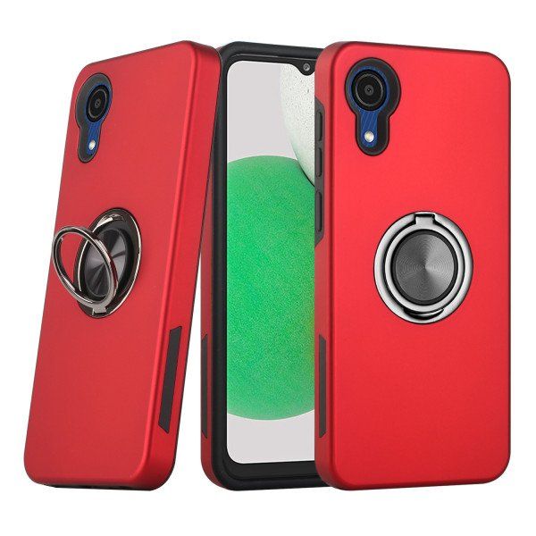 12 Wholesale Dual Layer Armor Hybrid Stand Ring Case For Samsung A03 Core In Red