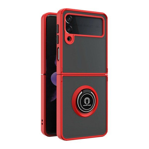12 Wholesale Full Body Protection Armor Hybrid 360 Ring Stand Protection Case For Samsung Galaxy Z Flip 3 5g In Red