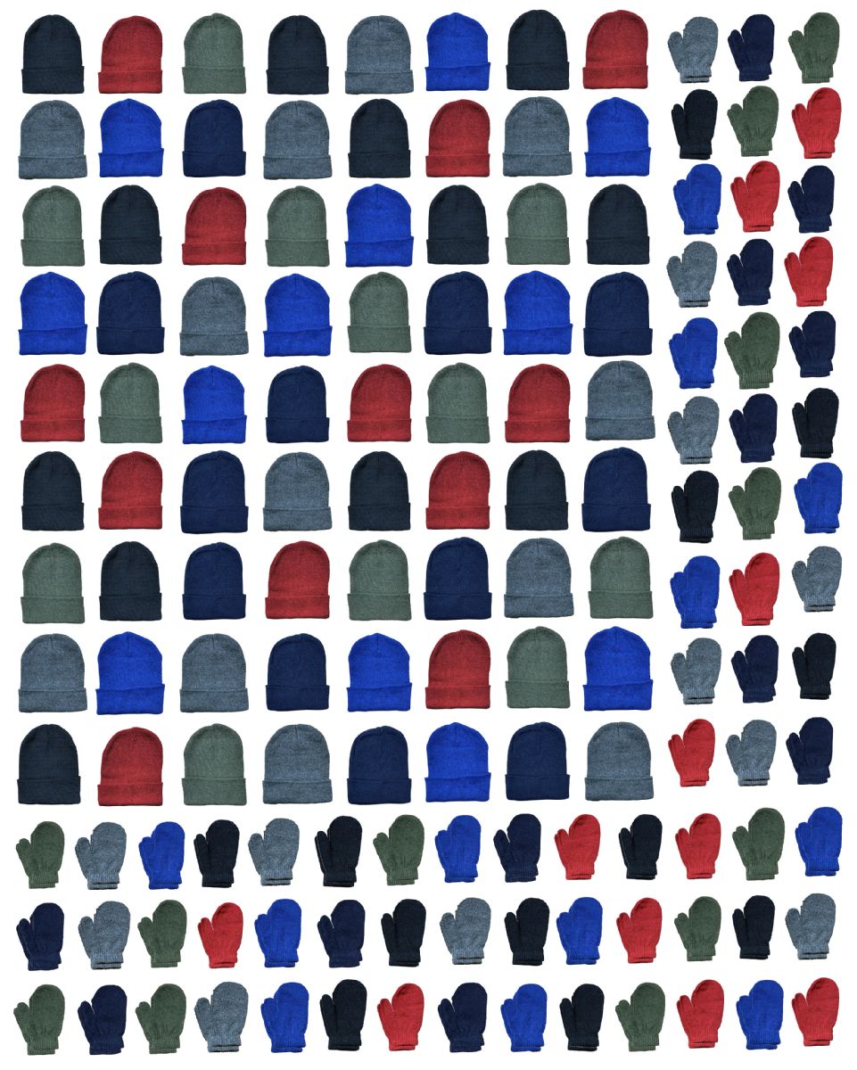72 Pieces of Yacht & Smith Kid's Assorted Colored Winter Beanies & Mittens Set