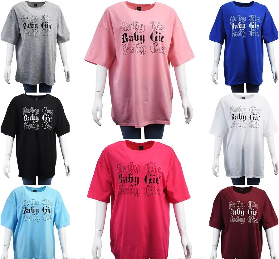 24 Pieces of Womens Baby Girl Print Oversized T-Shirt Size L / xl