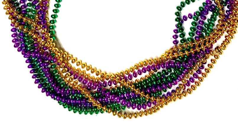 144 Pieces Flat Bead Mardi Gras Necklace, 33" Length - Party Necklaces & Bracelets
