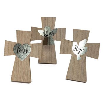 24 Wholesale Cross Mdf Tabletop/hanging Decor 3ast 5.8x7.8in Easel Back ...