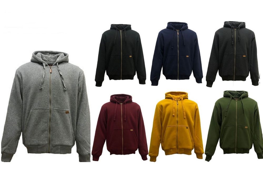 12 Wholesale Men's Fleece Hoodie With Sherpa Lining In Burgundy (pack C: XL-4xl)