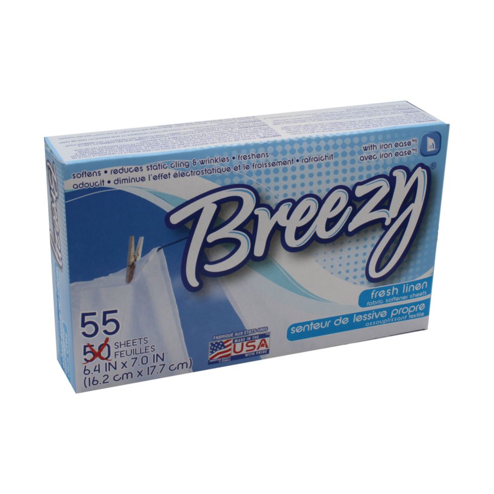 24 Pieces of Breezy Dryer Sheets 55 Count Fresh Linen