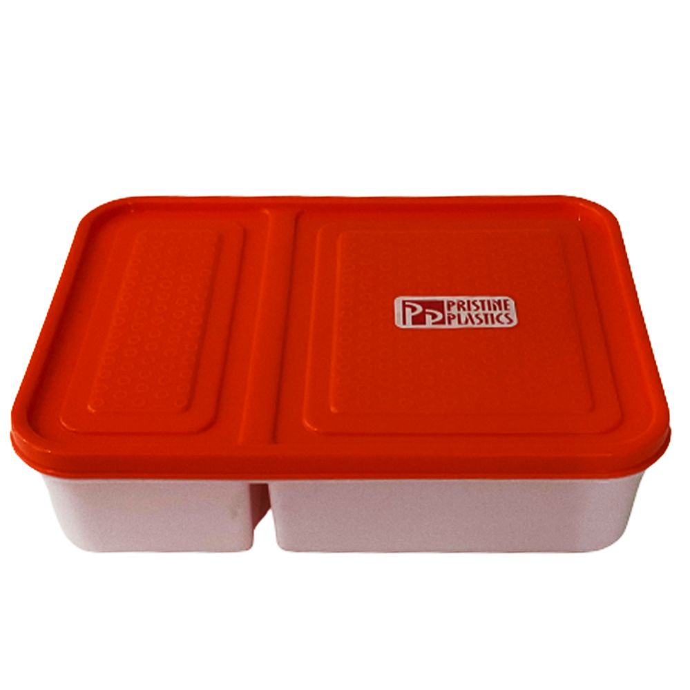 Pristine Plastics Lunch Box 7.65x6x2 Inch With Dividers Assorted Colored Lids