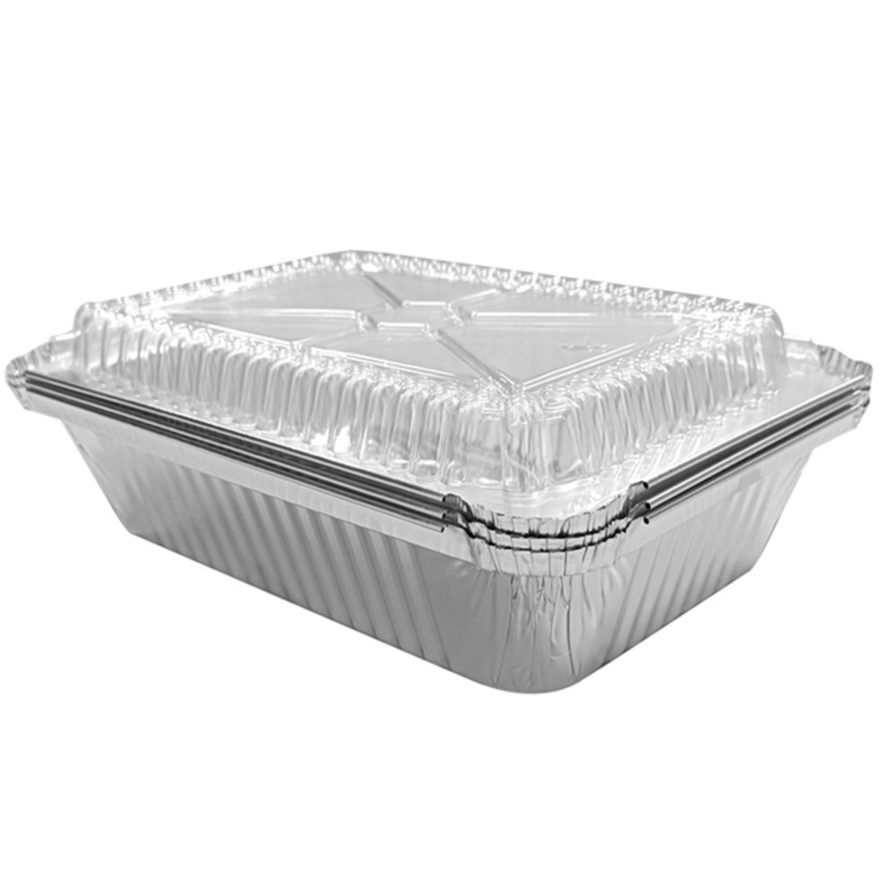 36 Pieces of Dispozeit Foil Oblong Pan 8.75x6.25x2in 3 Pack With Dome Lid