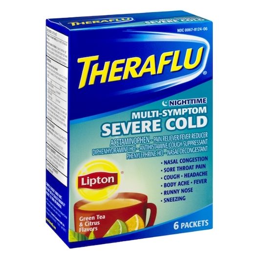 6 Pieces of Theraflu Cold And Flu Powder 6 Count Ms Nighttime Green Tea Citrus