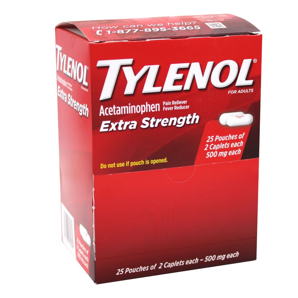 50 Pieces of Tylenol Caplets 2 Count Cap Extra Strength Box
