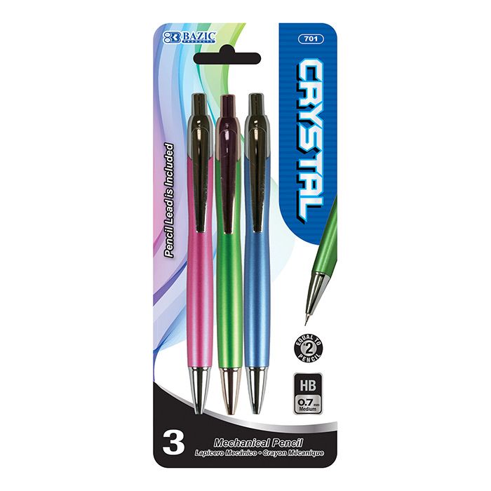 24 Wholesale Crystal 0.7 Mm Mechanical Pencil (3/pack)