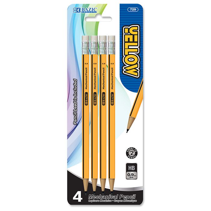 24 pieces of Yellow 0.9 Mm Mechanical Pencil (4/pack)