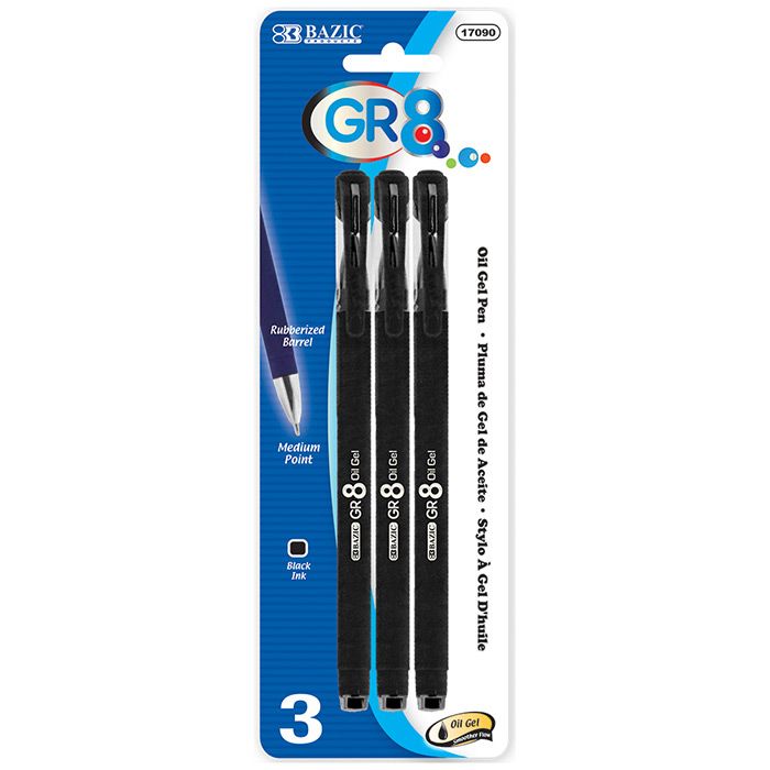 24 pieces of Gr8 Black OiL-Gel Ink Pen W/ Rubberized Barrel (3/pack)