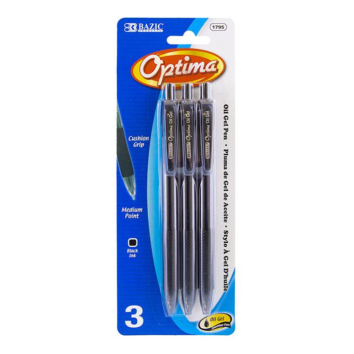 24 pieces of Optima Black OiL-Gel Ink Retractable Pen W/ Grip (3/pack)