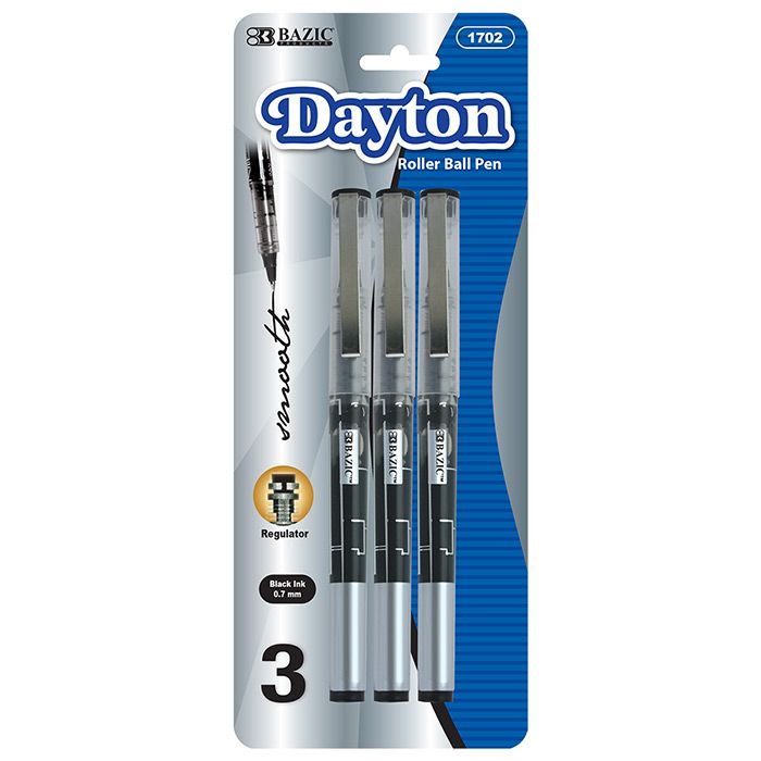 24 Wholesale Dayton Black Rollerball Pen With Metal Clip (3/pack)