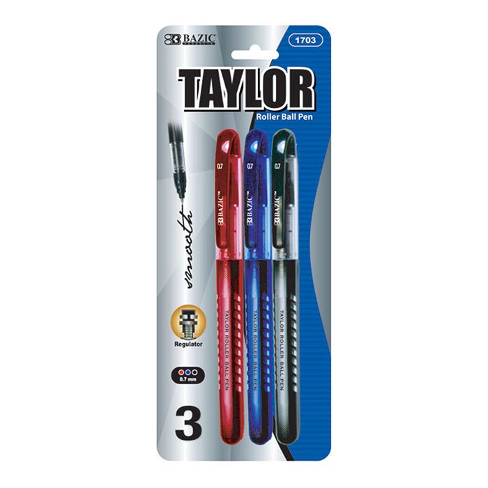 24 Wholesale Taylor Assorted Color Rollerball Pen (3/pack)