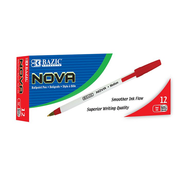 12 Wholesale Nova Red Color Stick Pen (12/box)